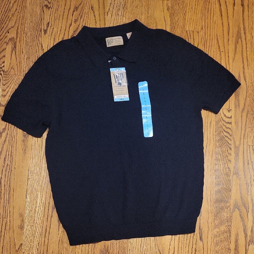 WP Weatherproof Men's Staggered Rib Short Sleeve Polo NWT LARGE NAVY NWT